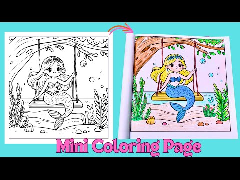 Mermaid on the Swing | Cute Coloring Page | Coloring Fun For Kids