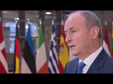 Arrival and doorstep by Micheál Martin at the Foreign Affairs Council in Brussel.