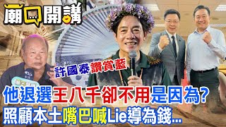 許國泰"讚賞國民黨"他退選"王八千卻不用"是因為?照顧本土"嘴巴喊"Lie導為錢...｜廟口開講 @中天電視CtiTv @中天2台ctiplusnews