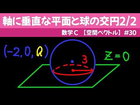 軸に垂直な平面と球の交円2/2【数C 空間ベクトル】#３０