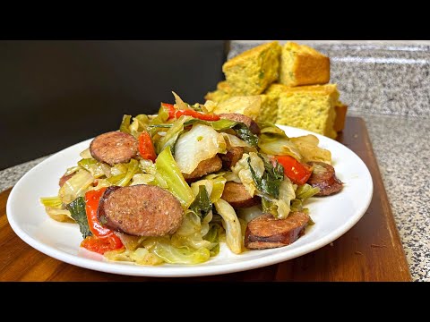 Fried Cabbage with Andouille Sausage ￼￼| Andouille sausage