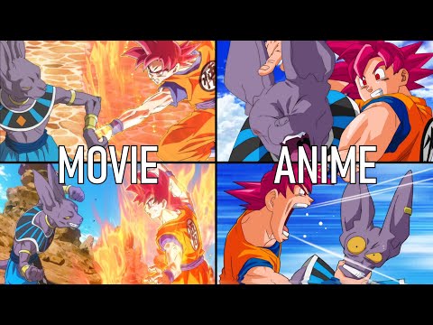 Goku Super Saiyan God Vs Beerus - Movie Vs Amine Comparison Side by Side