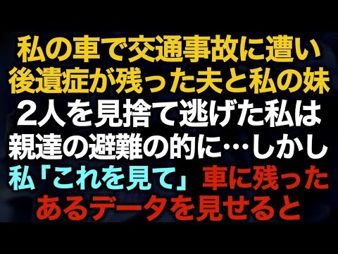 【スカッとする話】私の車で交通事故に遭い後遺症が残った夫と私の妹　2人を見捨て逃げた私は親達の避難の的に…しかし私「これを見て」車に残ったあるデータを見せると…【修羅場】