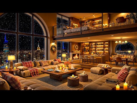 New York Winter Night Jazz 🌃 Luxury Apartment Ambience with Smooth Jazz Saxophone Music for Sleeping