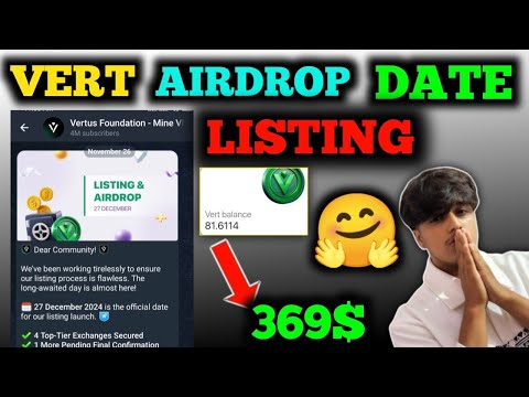 Vertus Airdrop - Listing in December (Withdrawal Start Now?) Vertus Mining App | Vert Airdrop