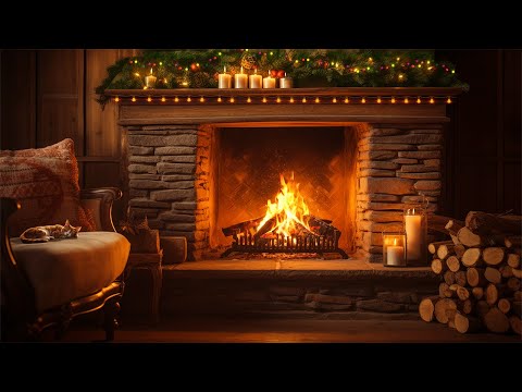 Cozy Winter Fireplace with  Crackling Fire Ambience 🔥❄️❄️