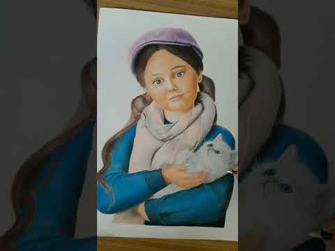 Drawing girl with a kitten | drawing | #shorts #drawing