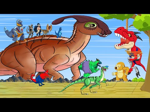 Triceratops, Tyrannosaurus Rex, Parasaurolophus infects: Jurassic Cartoon World Dinosaur Comparison