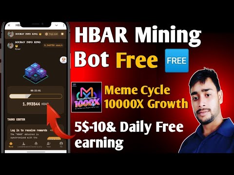 HBAR Coin mining bot | new telegram free mining bot  | memecyele full plan |