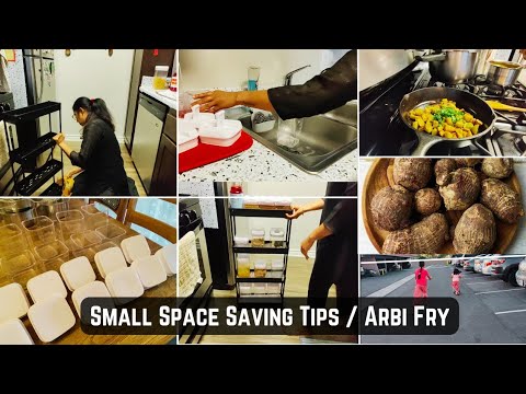 How To  Create More Space in Small Kitchen💡| Dry Arbi Sabji | Oraganize With Me #home