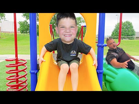 CALEB and DAD PLAY AT THE BEST PLAYGROUND EVER! Playing a NEW GAME at the park.