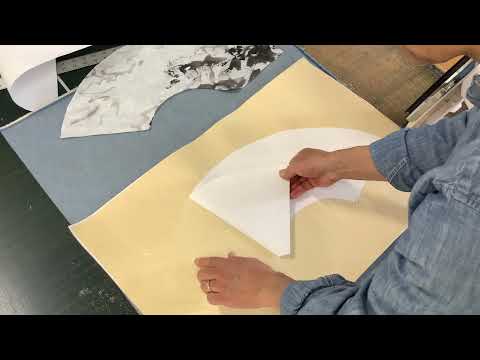 Lesson 4-7: Landscape Painting on Fan Face - mounting a fan-shaped painting on colored backing paper