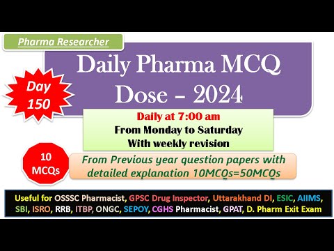 Day 150 Daily Pharma MCQ Dose Series 2024 II 10 MCQs II #exitexam #pharmacist #druginspector #dsssb