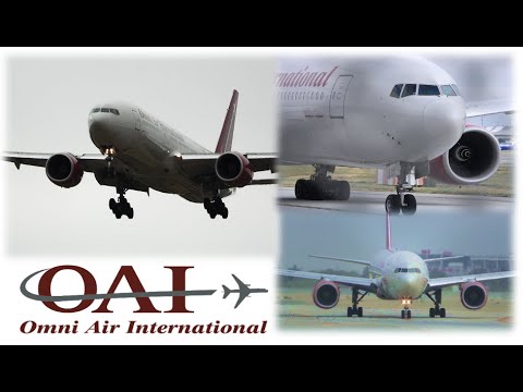 RARE 2x Omni Air International Boeing 777-2U8(ER)s N846AX and N819AX at KSJC (CMB571 and OAE7801)