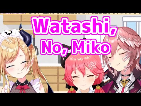 Miko accidentally called herself  "Watashi"  [Sakura Miko/Yuzuki Choco/Takane Lui/hololive clip]