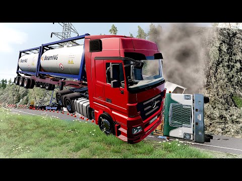 Trucks VS  DANGEROUS CLİFF #4  Steep Slopes Mountain Road - Don't Stop - BeamNG Drive