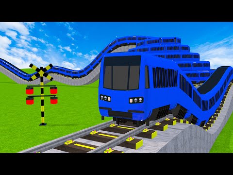 [踏切アニメ] あぶない電車 colorTRAIN Climbing Pyramid 🚦Fumikiri3D Railroad Crossing Animation #1