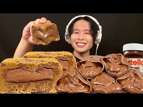 ASMR Nutella Cookie Pie & Nutella Crepes‼️【eating sound/mukbang】