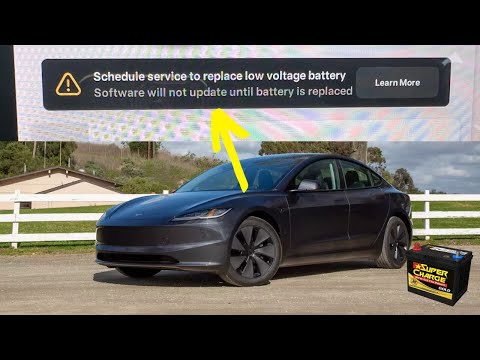 “Schedule service to replace low voltage battery” warning in Tesla