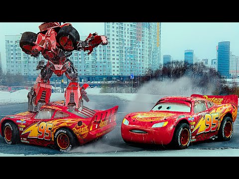 Lightning McQueen TRANSFORMERS in Real Life on Road cars 4PIXAR 2024