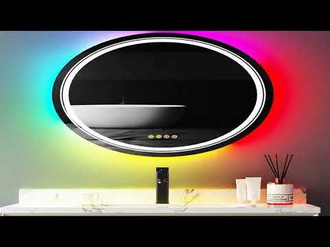 Round Bathroom Mirror with LED Light Dimmable Illuminated Wall Mirror with 8 RGB