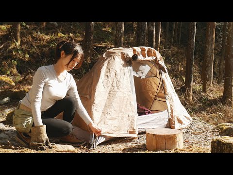 【大失敗】山でパンを小麦から焼く ひとりぼっちで半泣き 女子徒歩ソロキャンプ / Making bread in mountain stream  Japanese solo camping girl