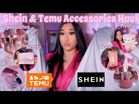 SHEIN & TEMU ACCESSORIES HAUL 2024 (home decor, organizers, jewelry, bling, pink & hello kitty)