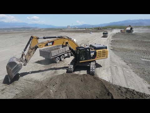 Two Caterpillar 352F Excavators Leveling The Floor Of A Huge Construction Site - Ascon Ltd