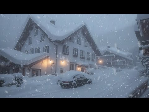 Lonely Winter Street Amidst a Gentle Snowstorm | Howling Winds & Graceful Snowfall for Sleep, Relax