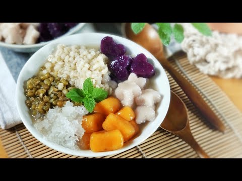 Taro Balls Dessert with Mung Bean and Barley 🧡 薏米綠豆三色芋圓湯 [My Lovely Recipes]