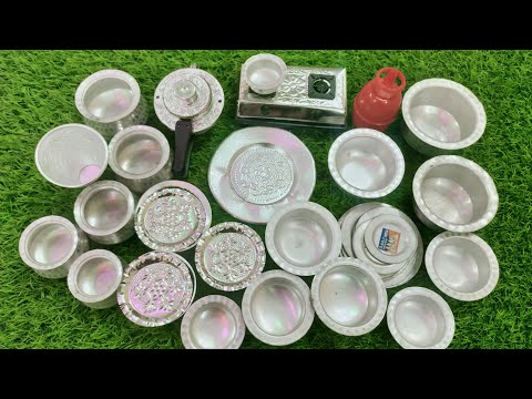 7 Minutes satisfying with unboxing hello kitty aluminium kitchen set | tiny asmr kitchen set