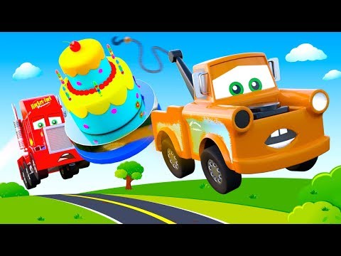 A Funny Story with Mcqueen Cars Friends Tow Truck, Mack Truck Cars: Birthday Big Cake for McQueen