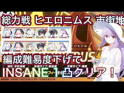 【ブルアカ】総力戦 ヒエロニムス 市街地 編成難易度下げて INSANE 1凸 2パターン ずんだもん音声字幕解説 biimシステム【ブルーアーカイブ】#ブルアカ