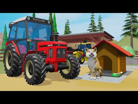 Rich Farm - Building a Dog House Using a Tractor and a Yellow Excavator - Animated farm bazylland