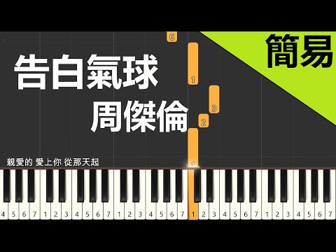 告白氣球   周傑倫 鋼琴教學 簡易單手版