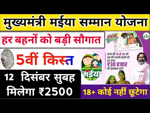 jharkhand mukhyamantri maniya samman yojana payment update। झारखंड मुख्यमंत्री मईया सम्मान योजना