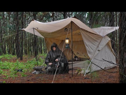 SOLO camping in NON-STOP RAIN [ Relaxing and Recharging, Arriving at night in rain | ASMR ]