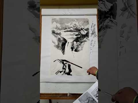 My ink landscape painting demo of the Grand Canyon Falls in Yellowstone National Park