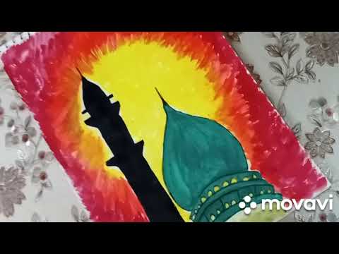 Masjid painting on paper/Mosque Drawing Tutorial/acrylic painting/how to/mosque painting