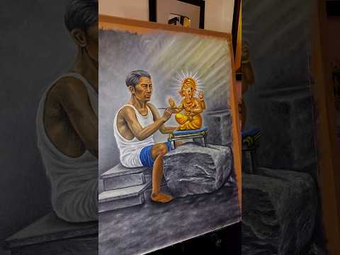 Finally complete Ganesh ji painting 🥰 #oilpanting #painting #shorts