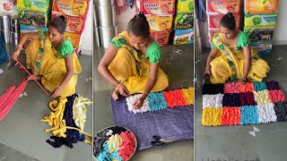 Mother Daughter making doormat - repurpose old clothes in your Home #diy #doormat