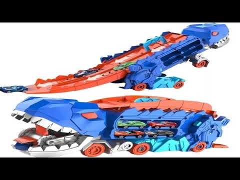 Transport Dinosaur Truck with Foldable Sliding Race Track Alloy Car Transforms i