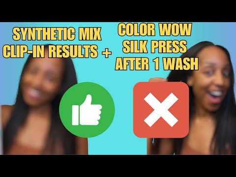 Trying SYNTHETIC MIX Clip-Ins + COLOR WOW Silk Press Results After 1 WASH!!!!!