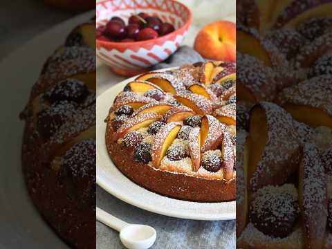 Cherry and Peach Yogurt Cake #recipe