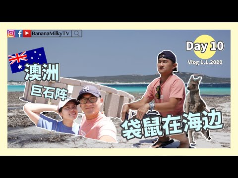 西澳房车游Day10 ｜野生袋鼠在沙滩｜巨石阵｜电风车｜买新鞋了｜澳洲房车游16天day10｜Vlog1/1/2020｜香蕉牛奶BananaMilkyTV