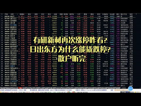 有研新材再次涨停咋看？日出东方为什么能撬跌停？散户听完