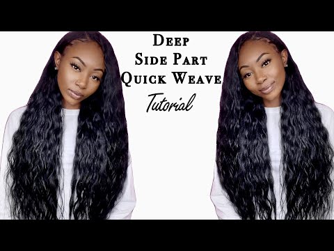 How To AFFORDABLE SIDE PART QUICK WEAVE WITH LEAVE OUT TUTORIAL FT. 30 inches for $30 ORGANIQUE HAIR