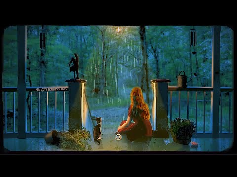 Sitting on a porch on a summer's night and it's raining (oldies music, no thunder, wind chimes) ASMR