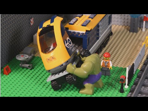 Train Building Competition with Lego bricks Hulk | Stop motion kids video | Toy train | Kids videos