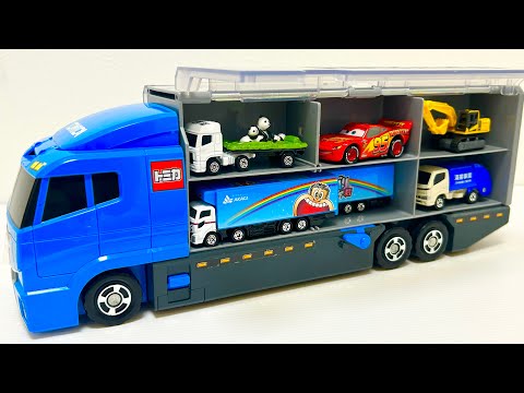 はたらくくるまのトミカのミニカーを開封してコンボイへ収納します☆Work car's Tomica miniature cars are opened and stored in the convoy